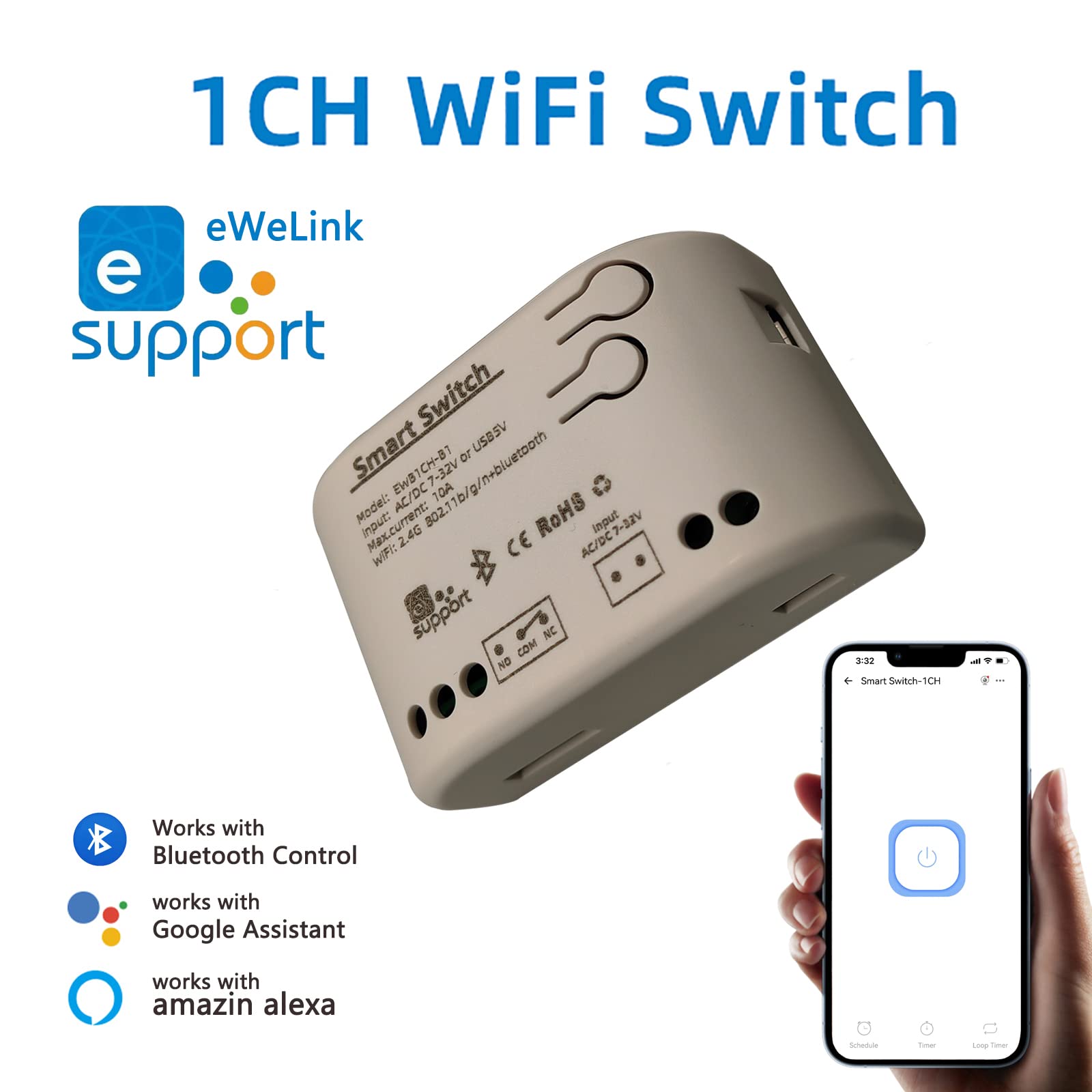 Newgoal 1 Channel Smart Switch Momentary/Snap WiFi Relay, Bluetooth eWeLink APP Control Switch, DIY Smart Home - Image 2