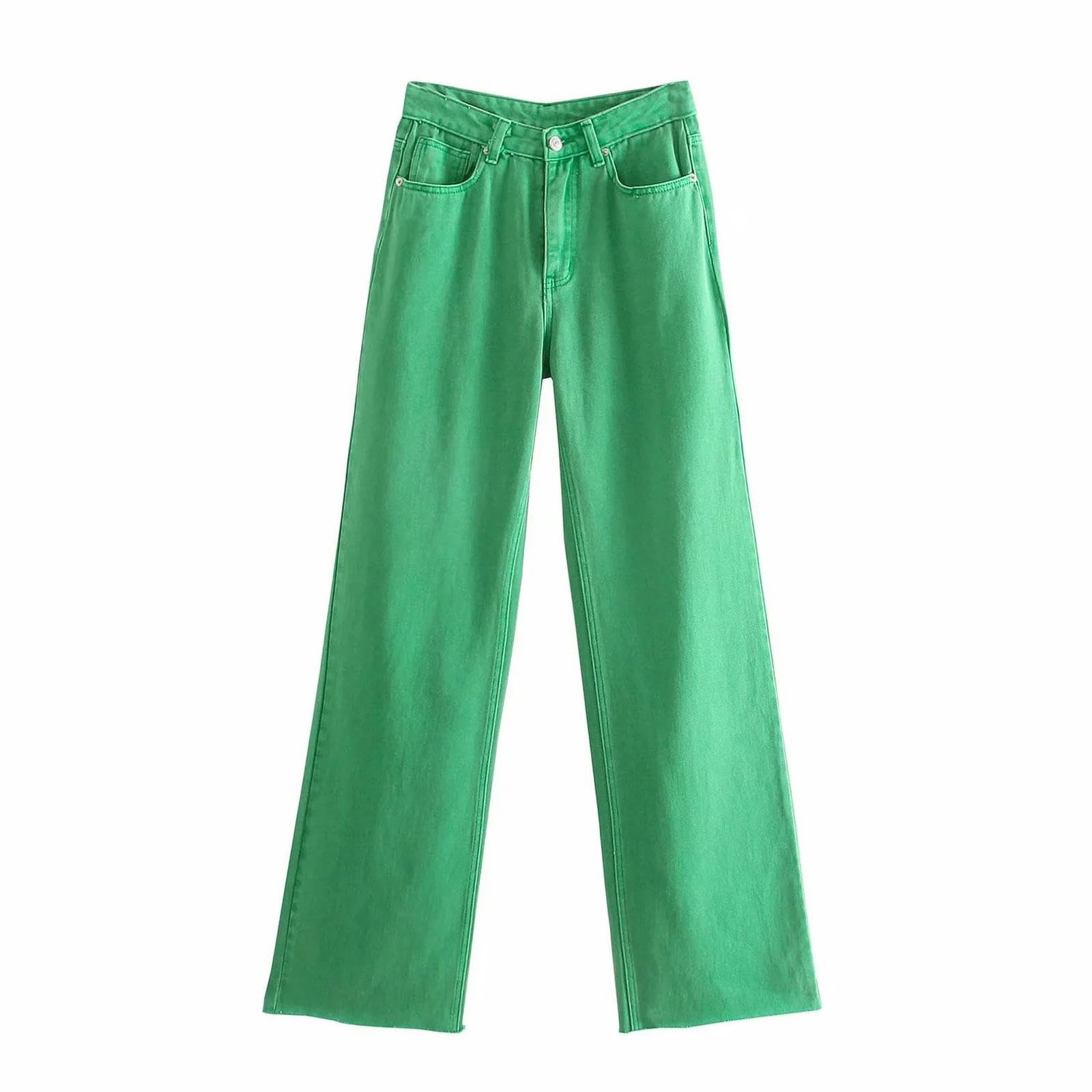 Jean coloré vert pour femme : pantalon ample taille haute à jambes larges