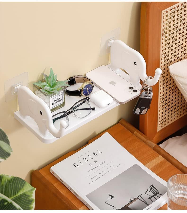 Adhesive Wall Shelves | Stick on Shelf for Wall | Cute Elephant Wall Decor Floating Rack for Phone, Keys & Glasses – White Shelf for Bedroom, Bathroom & Entryway-image-40