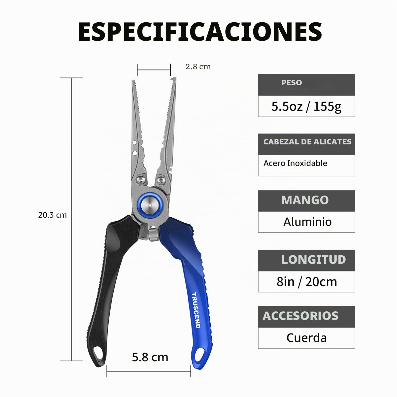 Truscend Alicates de Pesca con Cortador de Mo-V Blade Recubierto de Teflón Multifunción