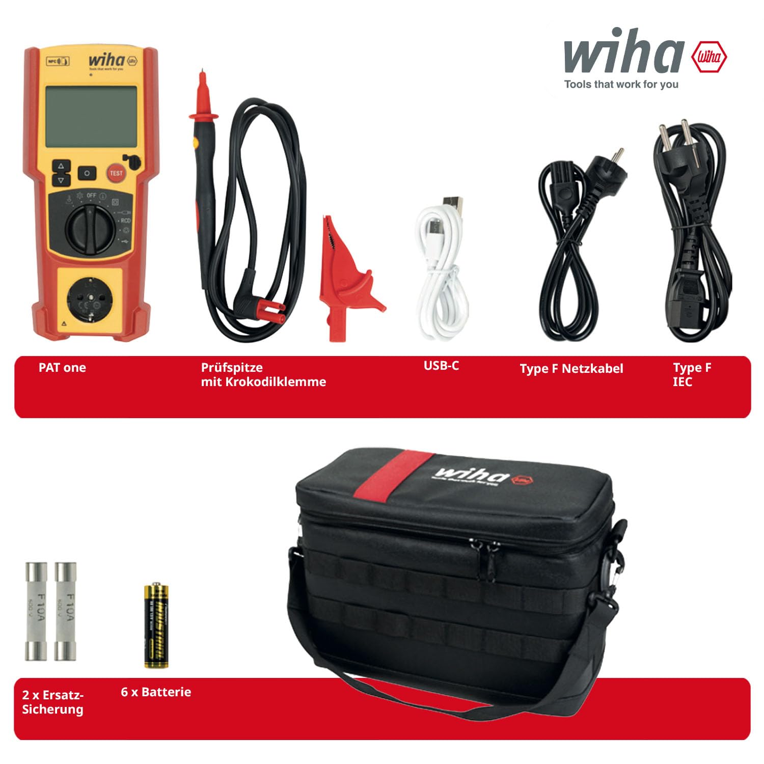 Wiha Gerätetester Set PAT one – Messgerät für Geräteprüfung nach DIN VDE 0701/0702 mit KI-Bilderkennung & NFC-Dokumentation, Auto-Test FI/RCD-Prüfung