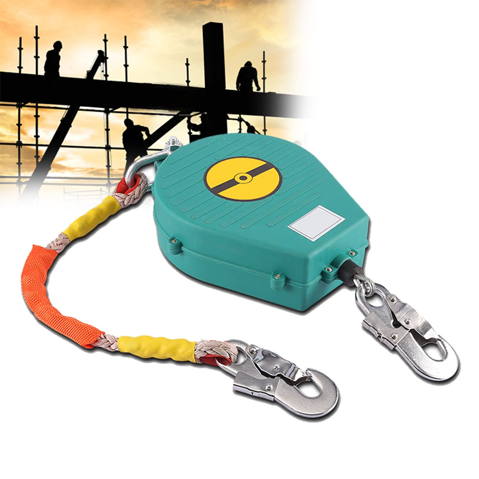 Dispositivo Anticaídas Retráctil, Arnes de Seguridad Anticaídas con Cuerda de Seguridad Ignífuga y Gancho Autoblocante, Equipo de Protección Personal para Trabajos en Altura, 7m
