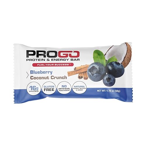ProGo Barritas energéticas de proteínas crujientes de arándanos y coco paquete de 12 unidades 073 onzas de proteína sin gluten endulzadas con miel
