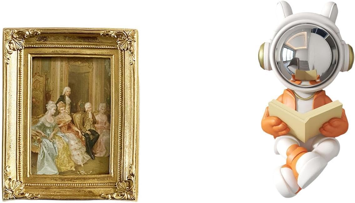 Fenteer Photo Frame Resin Picture Frame Stand Hanger Card Display Astronaut Statue Space Figure Ornament Resin Desktop Figurine Sculpture Suitable for Bedroom