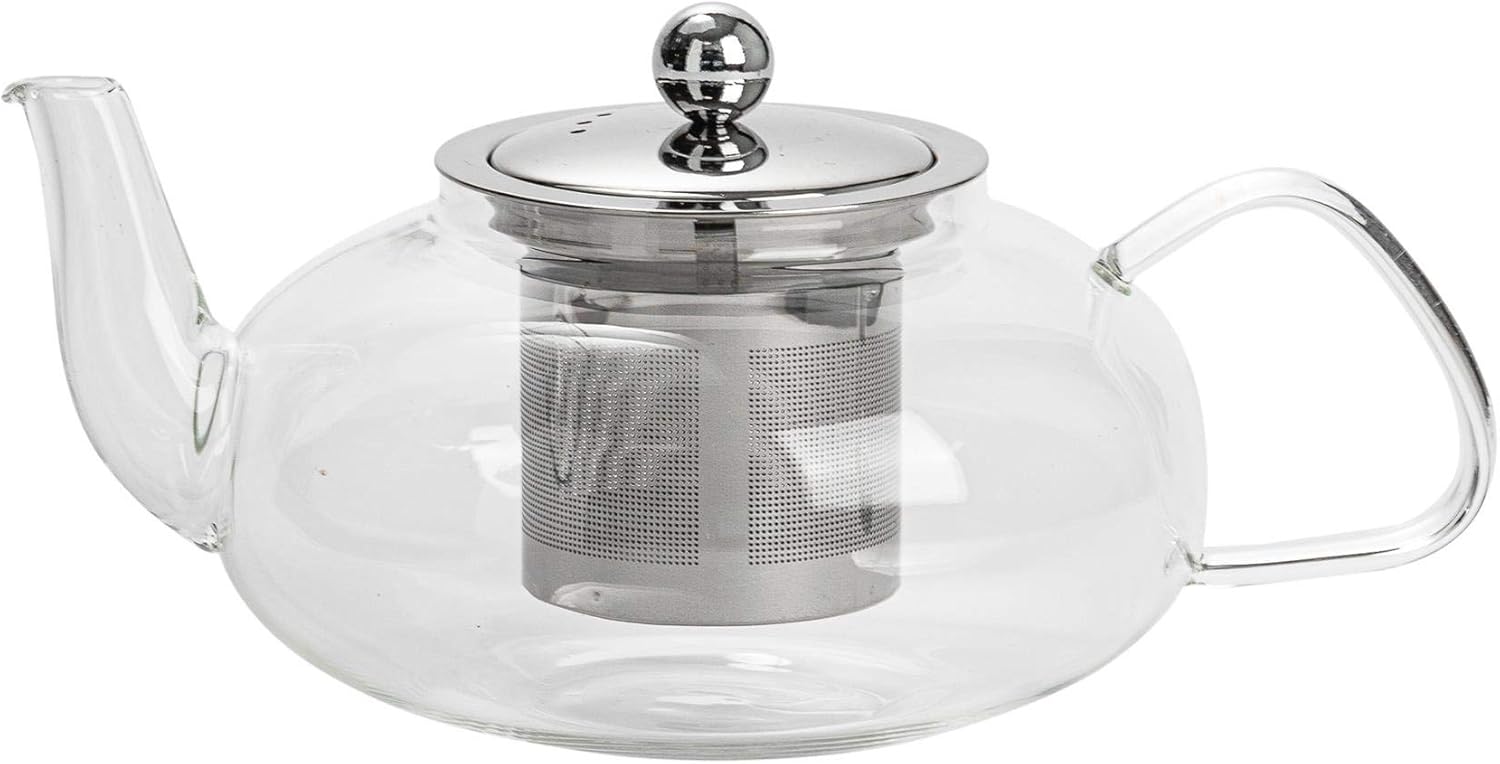 800ml Oval Clear Glass Teapot with Infuser for Loose Leaf Tea and