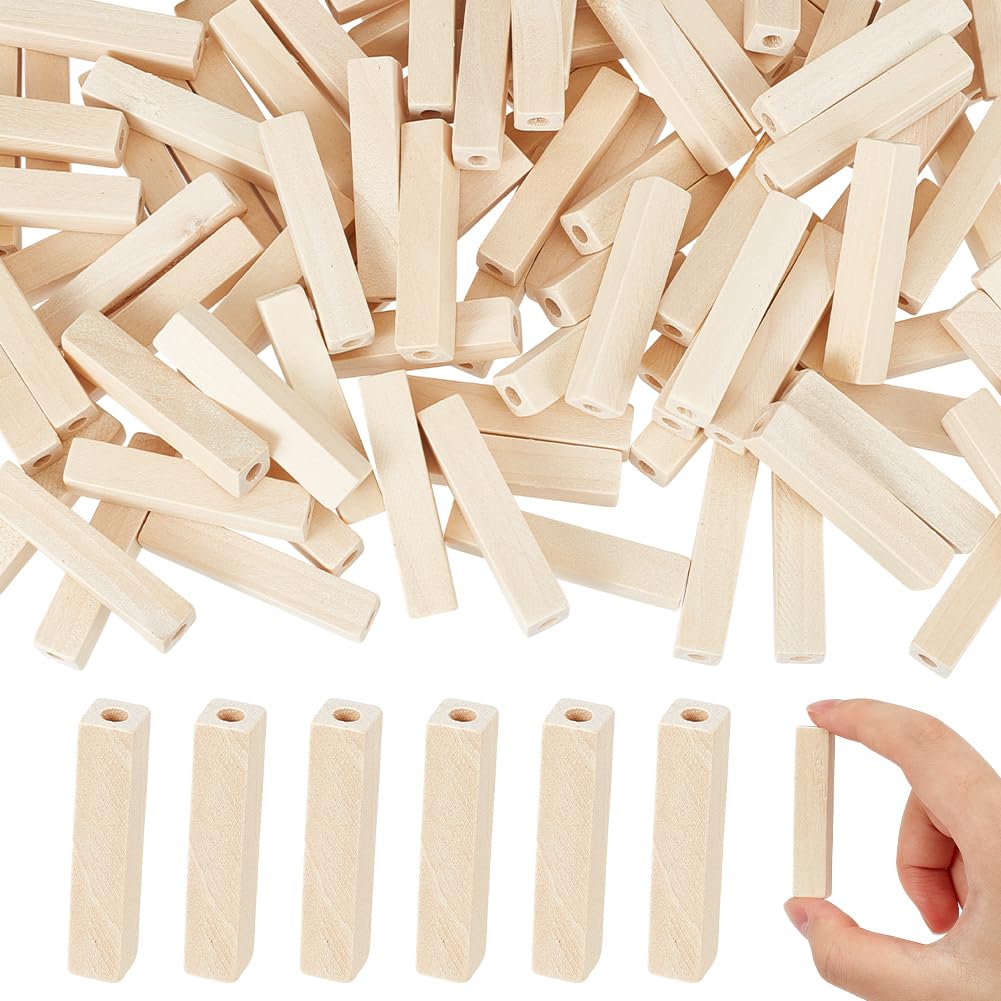 NBEADS 100 Pcs Unfinished Wood Rectangle Beads