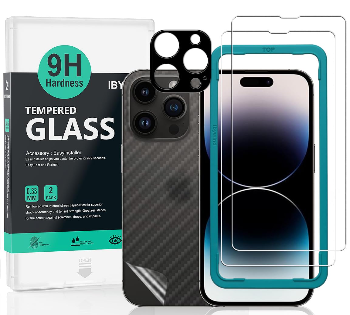 Ibywind Screen Protector compatible With iPhone 15 Pro Max,With 2 PCS Tempered Glass,1 Pc Camera Len Protector,1 Pc Back Film,HD Clear,Scratch Resistant,Bubble Free,Easy Install