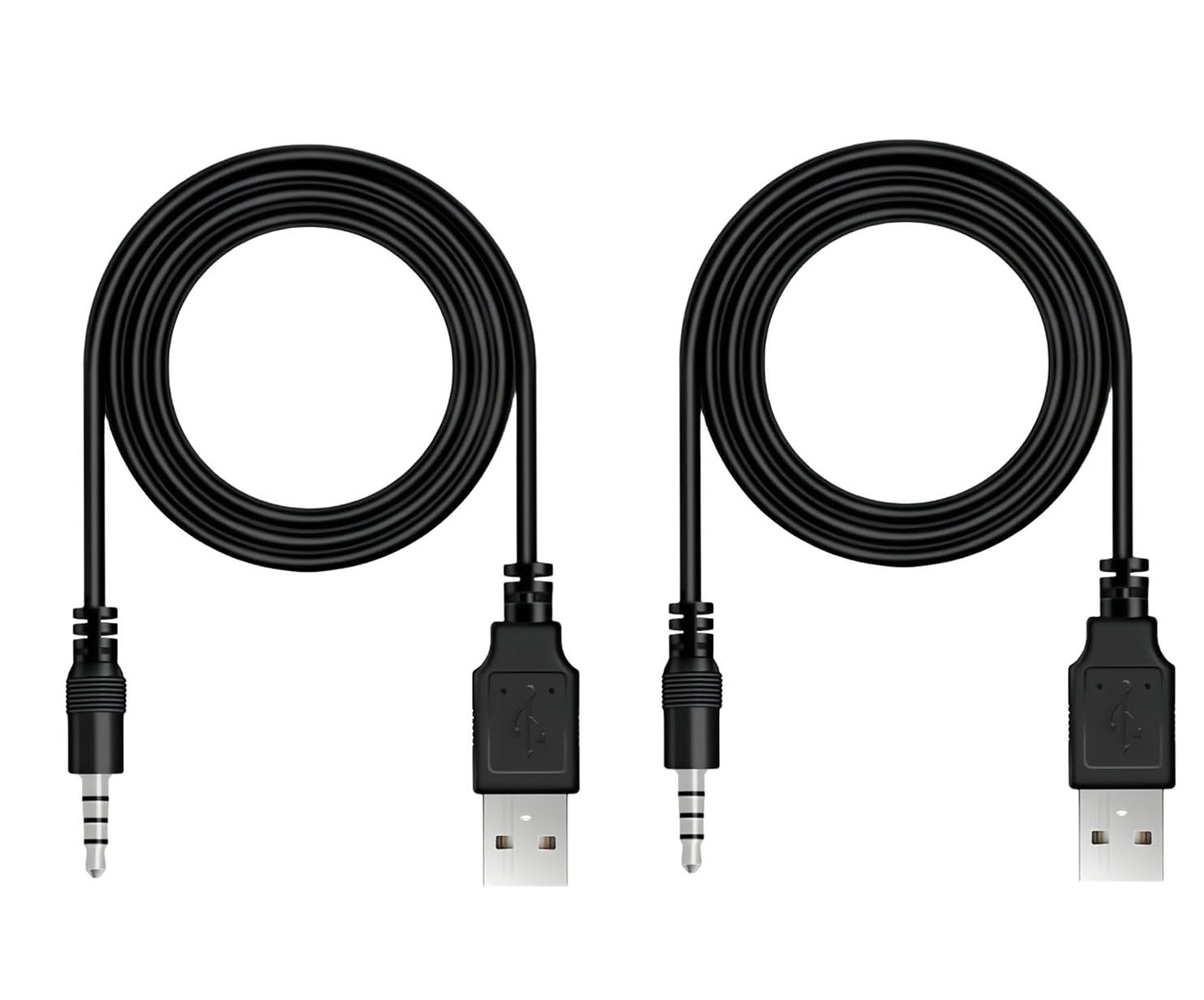 BERLAT 3.5mm Male AUX Audio Jack to USB 2.0 Male Charge Data Cable Cord, 2pack Audio Car Stereo Jack Cables to USB 2.0, USB Connection Kit, for Music Player- 3.3ft（Incompatible with Television Sets）