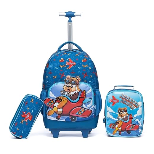 Kit Escolar Infantil Menino Mochila de Carrinho Lancheira e Estojo (azul)
