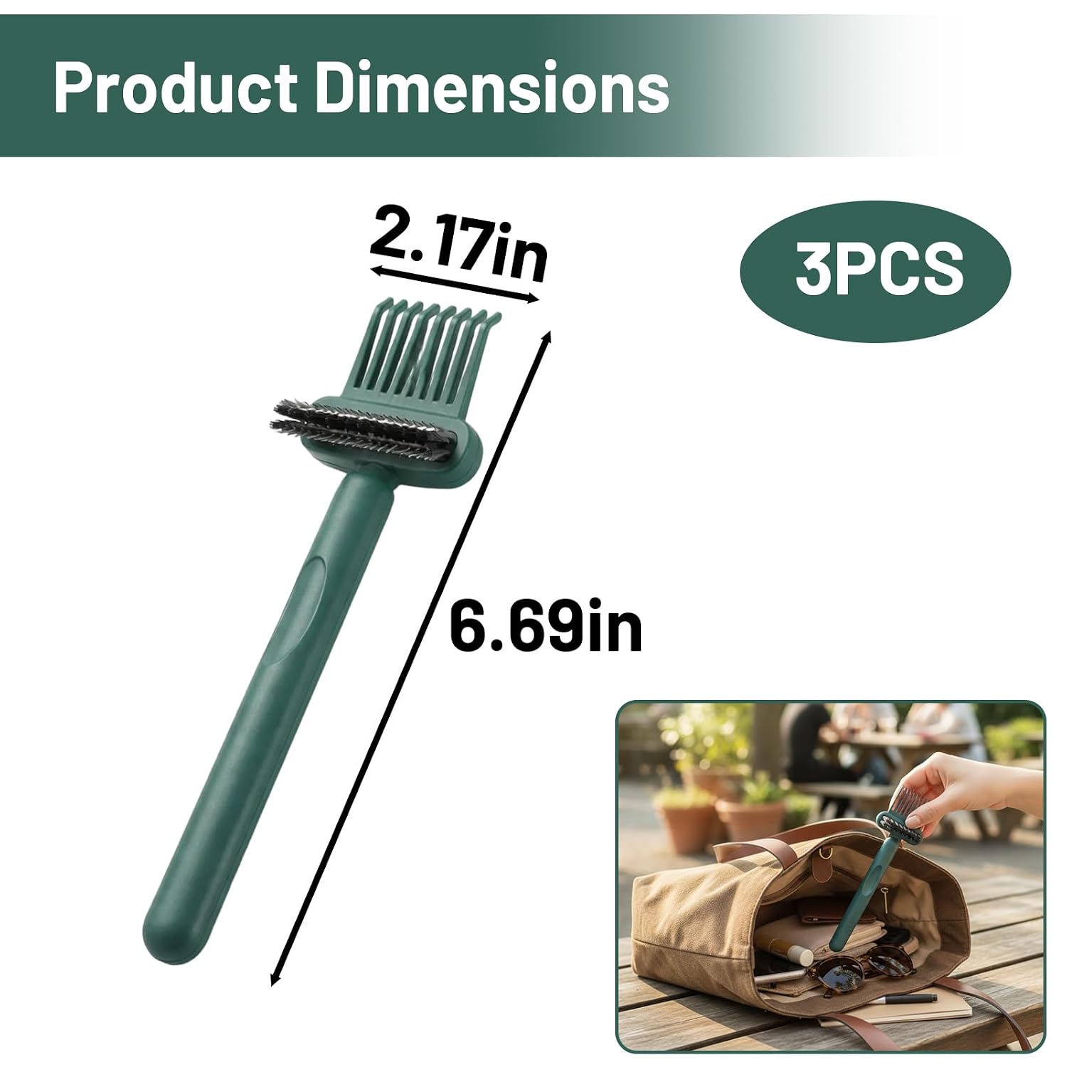 3 PCS Hair Brush Cleaner Tool, Comb and Hairbrush Cleaning Set, Efficient Hair Removal from Styling Tools, Professional Salon and Home Maintenance, Compact Green Cleaning Brushes for Travel