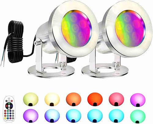 Luces LED para estanque con control remoto, 6W SS316 de acero inoxidable RGB subacuática fuente luz IP68 impermeable al aire libre luces