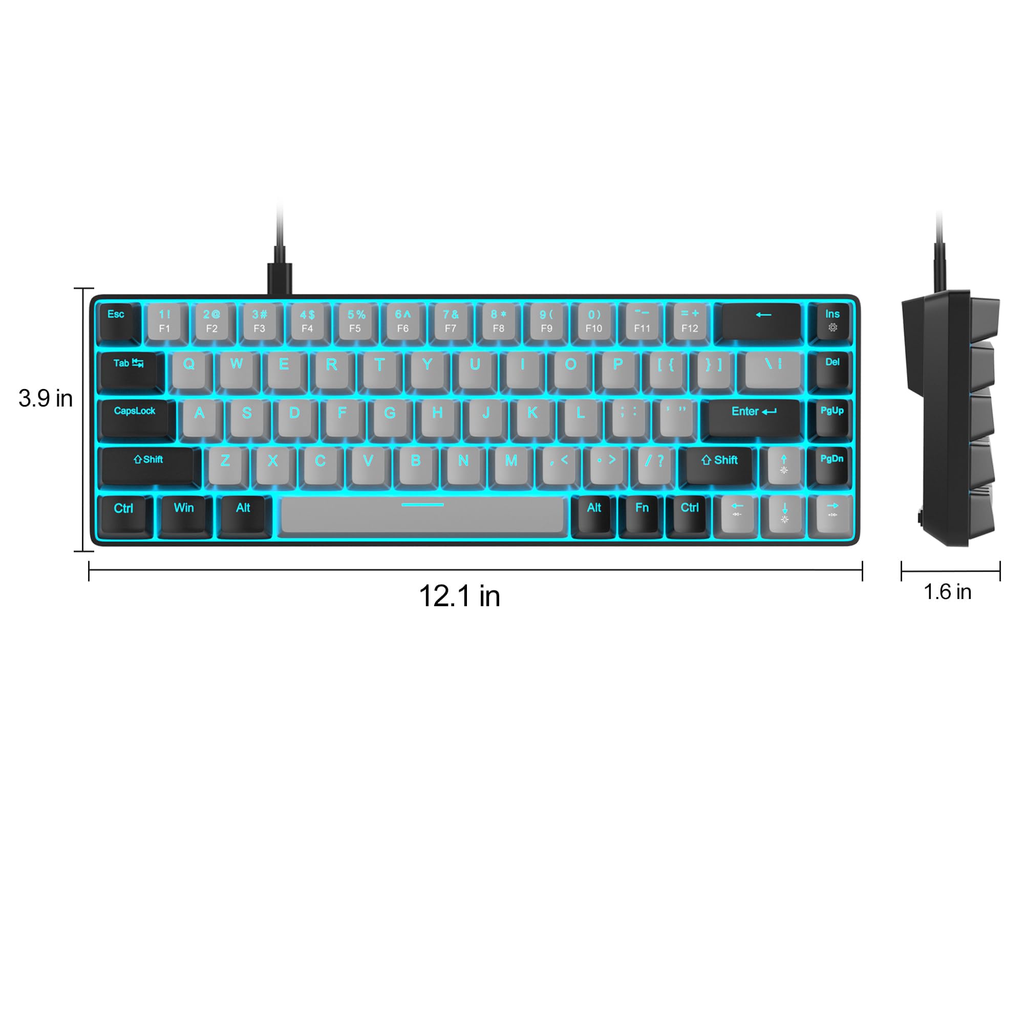 MageGee Teclado mecánico portátil 60%, MK-Box retroiluminado azul hielo, 68 teclas para juegos y oficina con cable, interruptor azul para Windows, laptop, PC, Mac