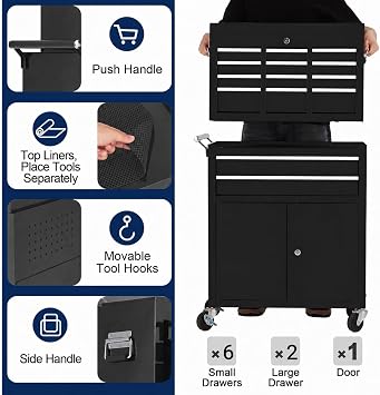 Rolling Tool Chest, 8-Drawer Tool Box Organizer, Lockable Steel Tool Cart