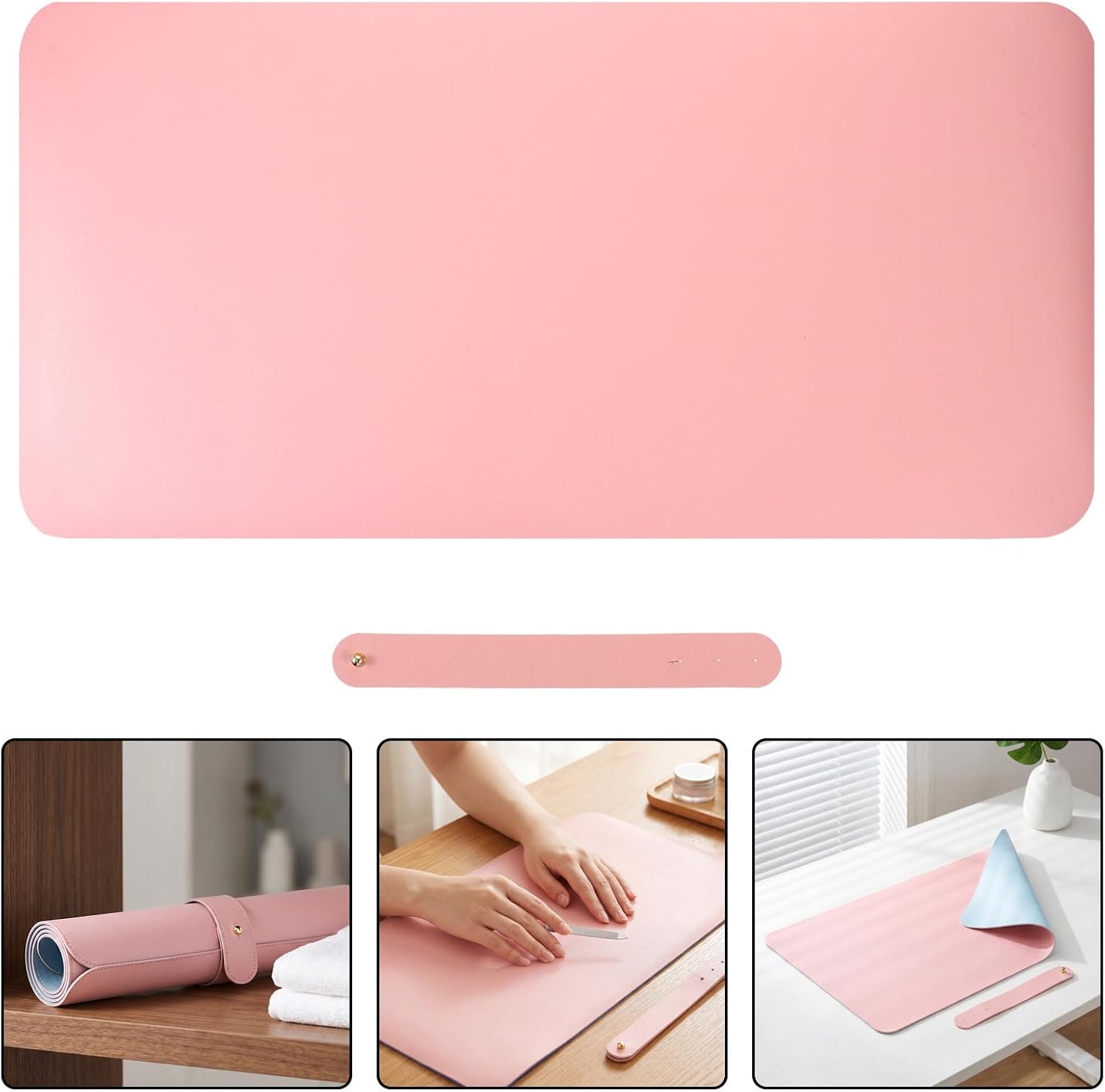 Mikikit 2pcs Waterproof Foldable Pu Leather Manicure Table Pads 23.62x11.8in Nail Desk Mats with Hand Rest Cushion for Salon and Compact Household Work Areas