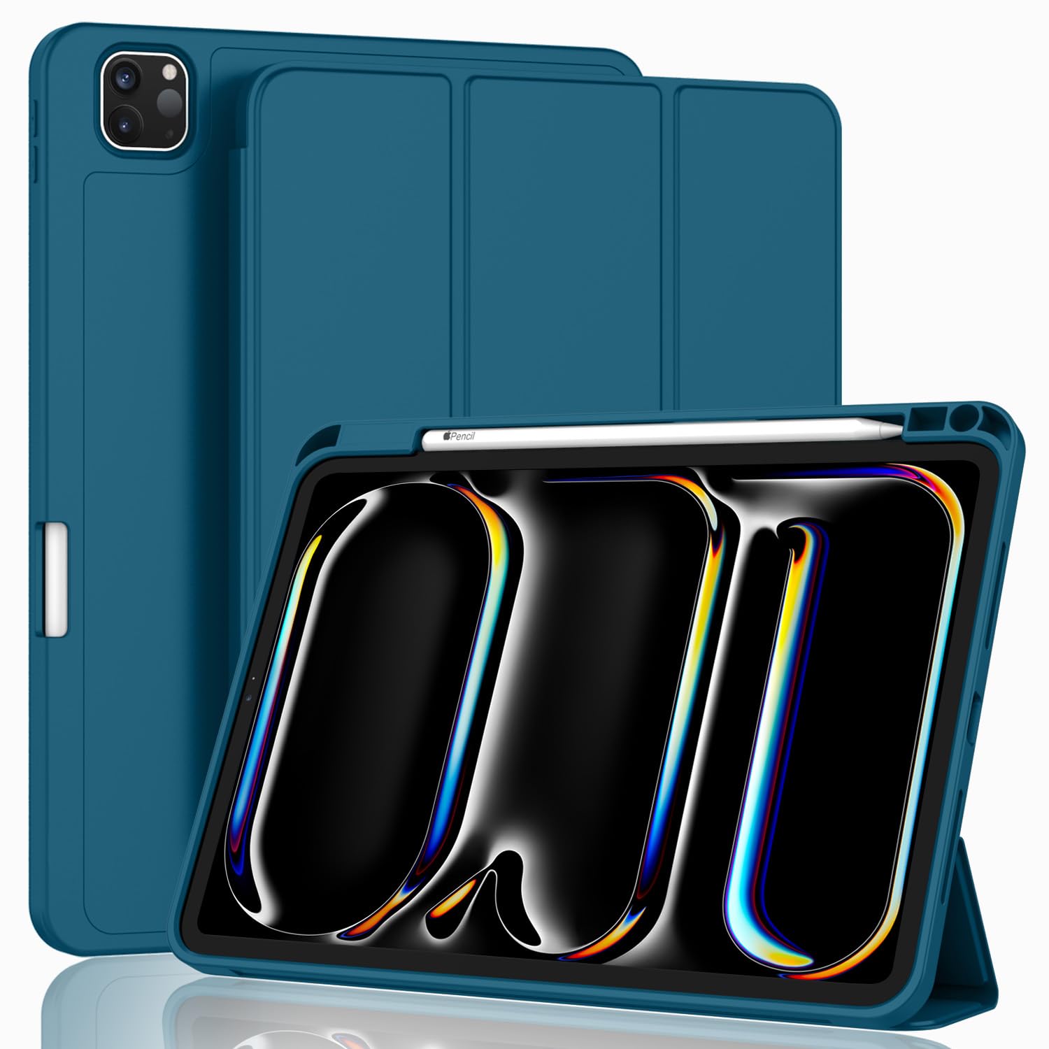 ZryXal New iPad Pro 13 Inch Case (M5) 2025 / (M4) 2024 with Pencil Holder, Smart iPad Case [Support Pencil Pro and Pencil (USB-C)], Support Touch ID and Auto Wake/Sleep (Teal)