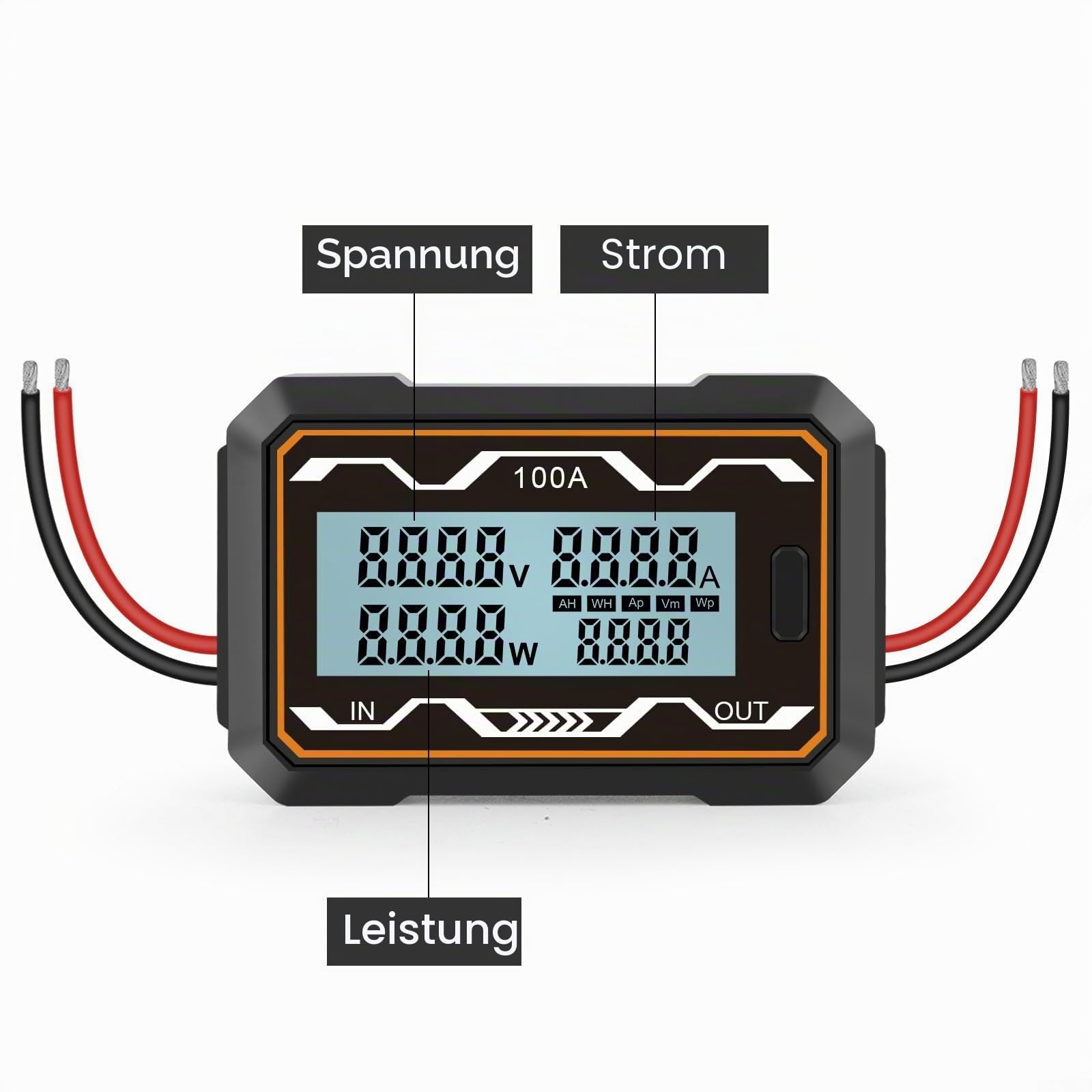 Solar Power Analyzer, 100/150/200A Digital Monitor Ampere Watt Meter mit Hintergrundbeleuchtung LCD Bildschirm RC Batterie Solar Power Meter Analyzer (100A)