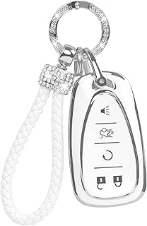 COGEEK for Chevy Key Fob Cover with Bling Lanyard, Key Fob Case for Chevrolet 2017 2018 2019 2020 2021 Chevy Malibu Camaro Trax Traverse Sonic Cruze Equinox Spark Soft TPU Protection Smart Key