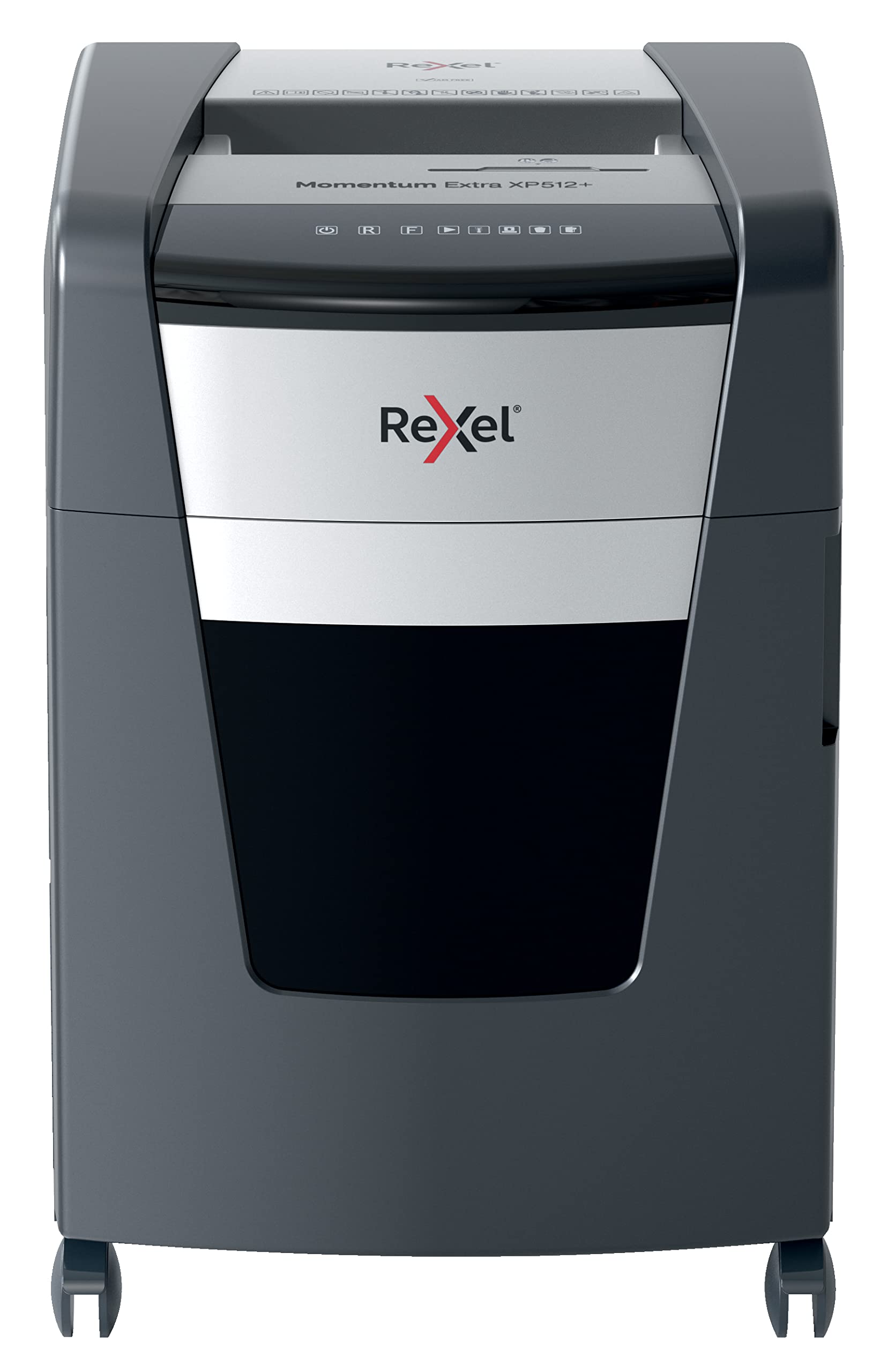 Rexel 2021512MEU - Destructora de Papel XP512+ Momentum Extra de Micro Corte, Destruye 12 Hojas a la Vez, Nivel de Seguridad P5, Tecnología Antiatascos, Oficina, Papelera Extraíble de 45 Litros, Negra