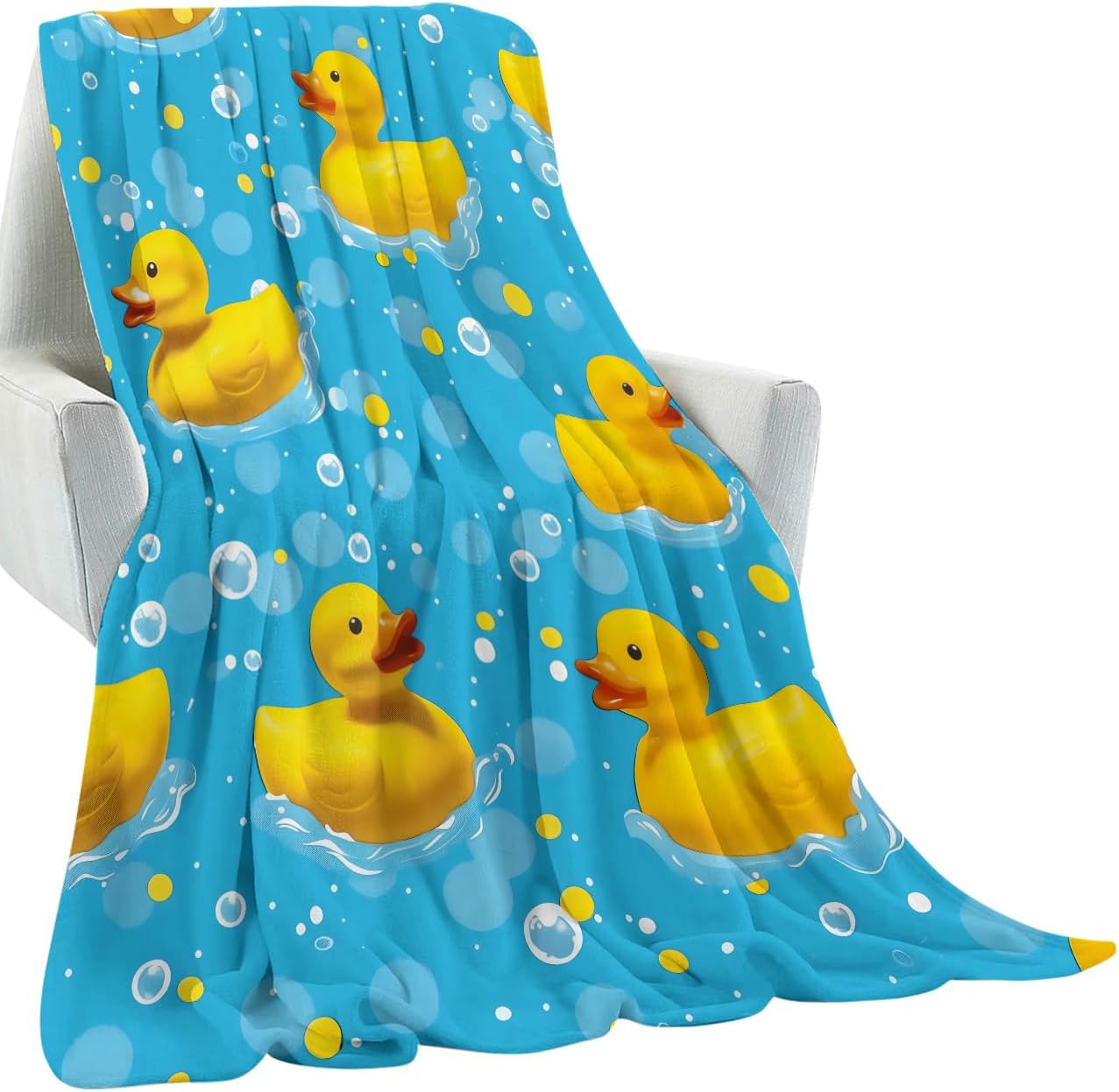 Fun Rubber Duck Blanket Gifts for Kids Girls Women,Playful Bathtime Bubbles Throw Blankets,Soft Comfy Lightweight for Living Room Couch Bed Decor,Animal Lover 60x50in - Image 2