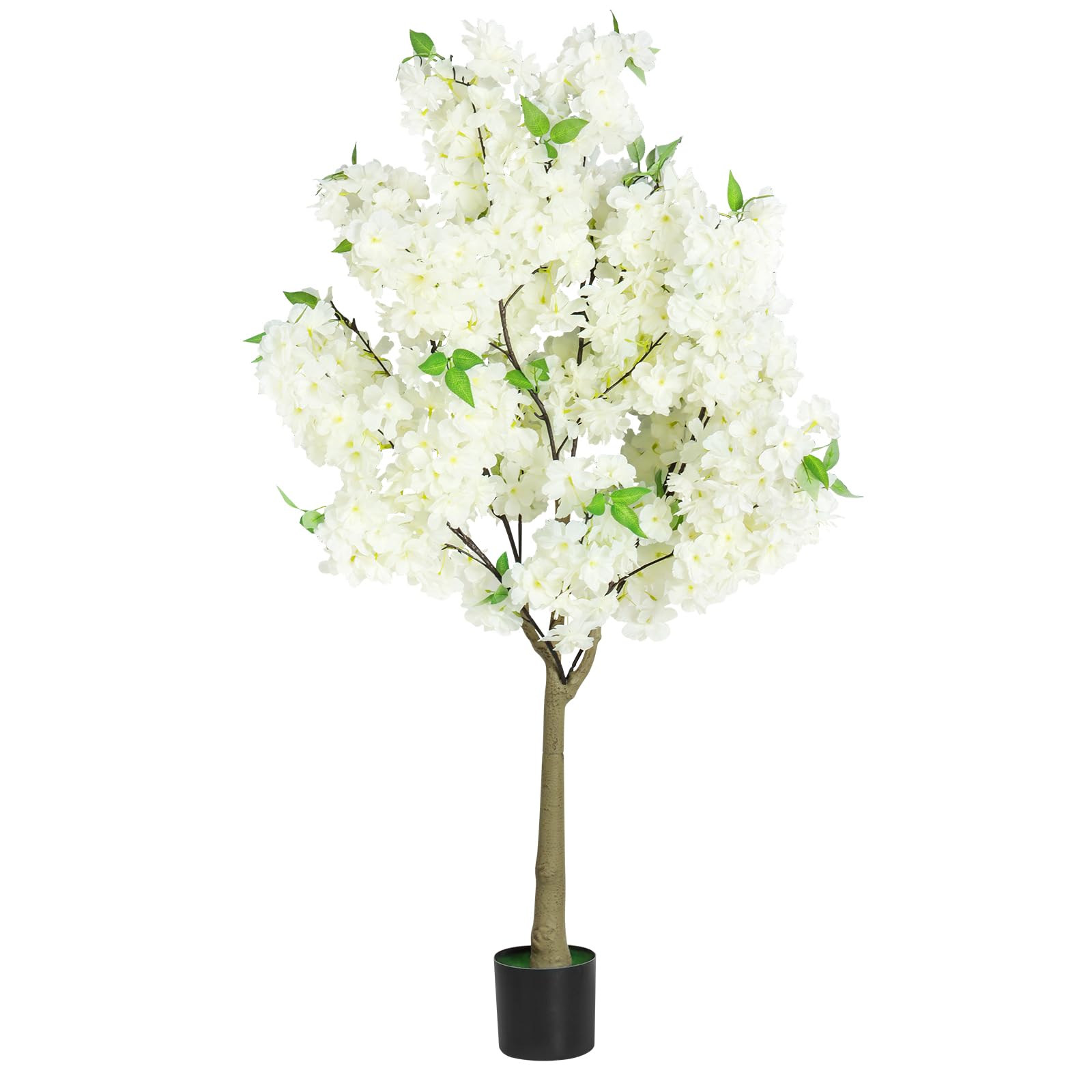 Árbol de Cerezo Artificial Grande 120 cm, Blanco Planta Imitación Floral con Maceta Incluida, Decoración Interior y Exterior para Casa, Eventos y Hoteles
