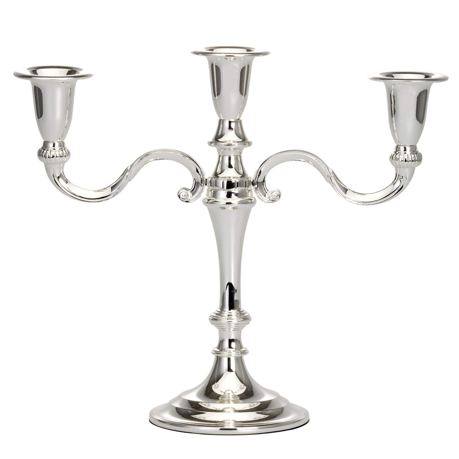 versilberter Kerzenleuchter 21.5 cm - großer 3 Armiger Kerzenhalter für Stabkerzen - dekorativer silberner 3-flammiger Kerzenständer ideal als Tischdeko und zu besonderen Anlässen