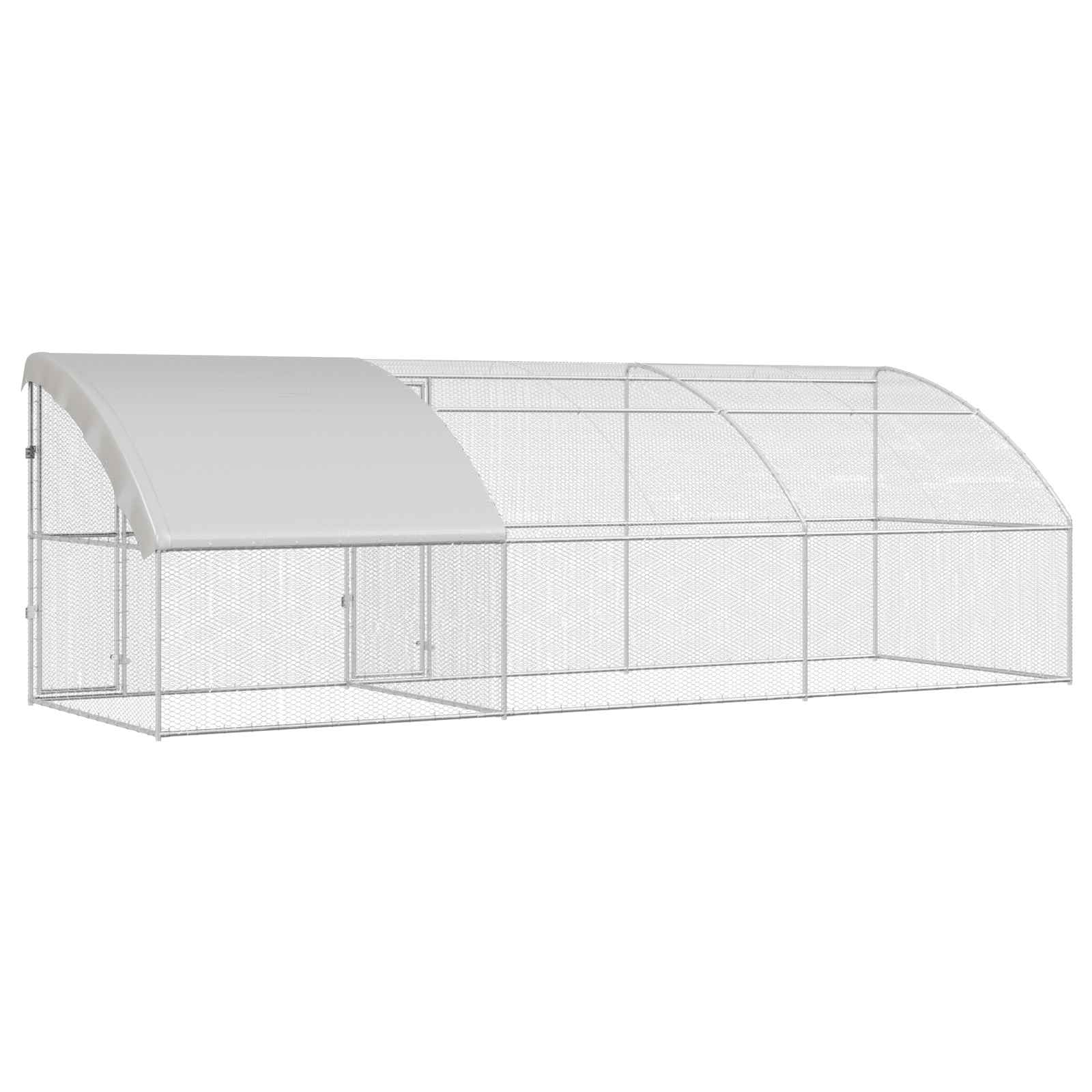 Gabbia per polli, 3 pezzi, argento, 600 x 200 x 200 cm, in acciaio e PE, gabbia per polli, conigli, oce, colombe e quaglie, 2 ante