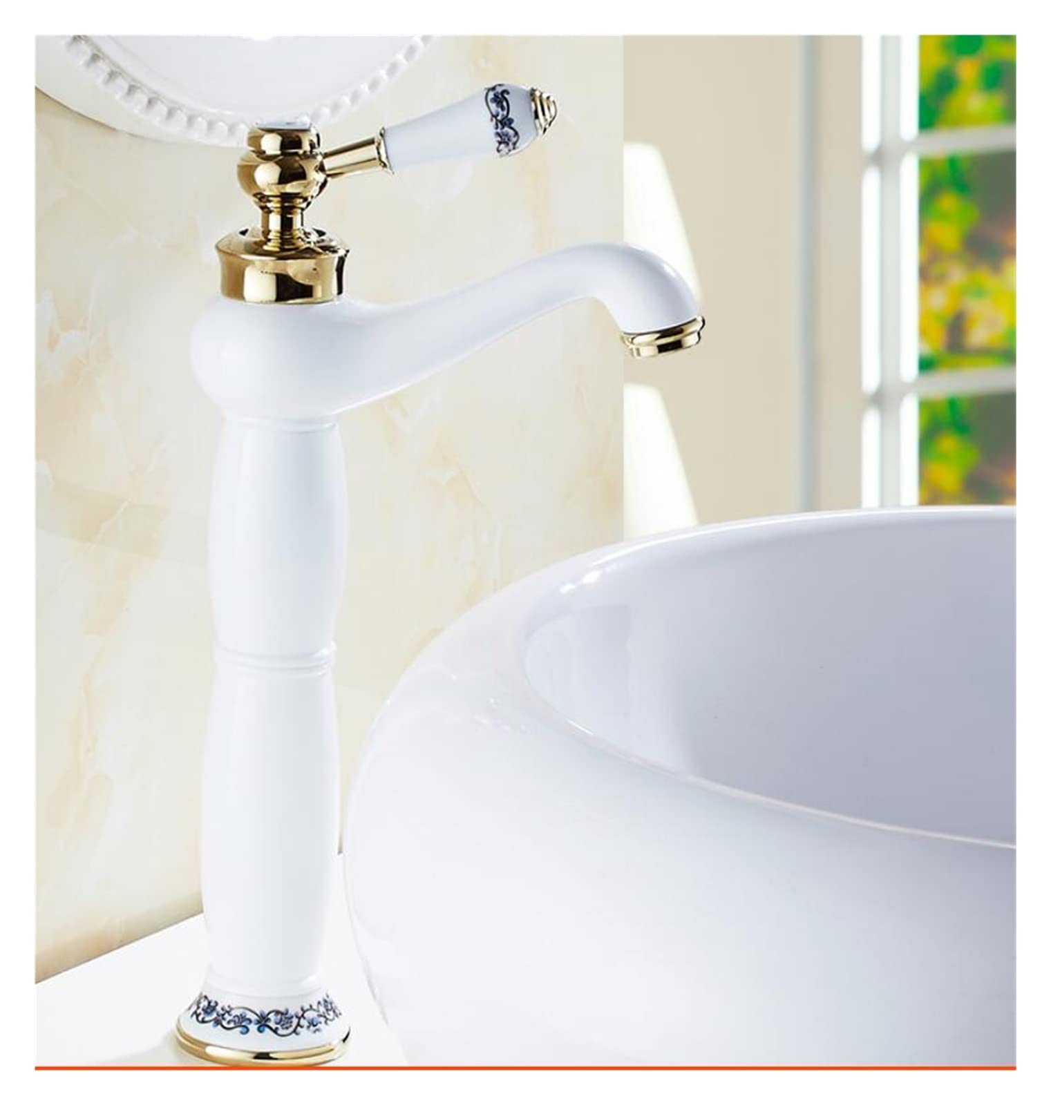 Robinet de lavabo mitigeur monotrou or et blanc à cartouche céramique