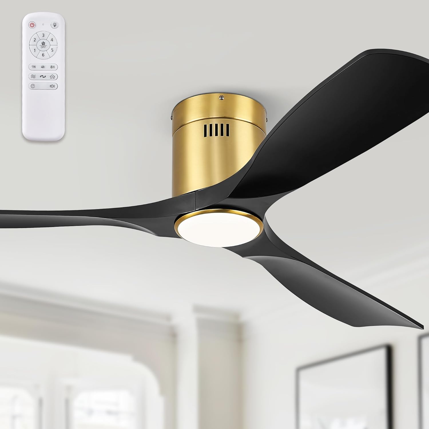 52" Ceiling Fans with Lights and Remote Control,Modern Flush Mount Ceiling Fan with 3 LED Colors,Outdoor Low Profile Ceiling Fans with 6-Speeds Timer DC Motor for Bedroom Living Room Patio