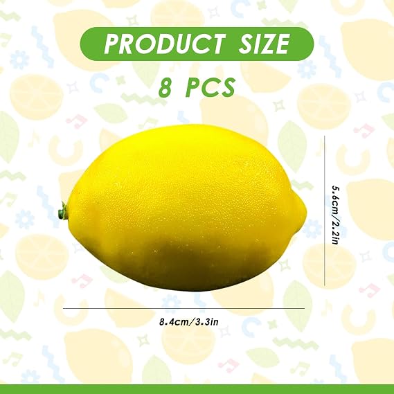 Copbopwn 8 Pieces Artificial Lemons Realistic Decorative Kitchen Home Yellow Lemons Fake Fruit Lifelike Simulation for Party Decoration (3.3x2.2in)