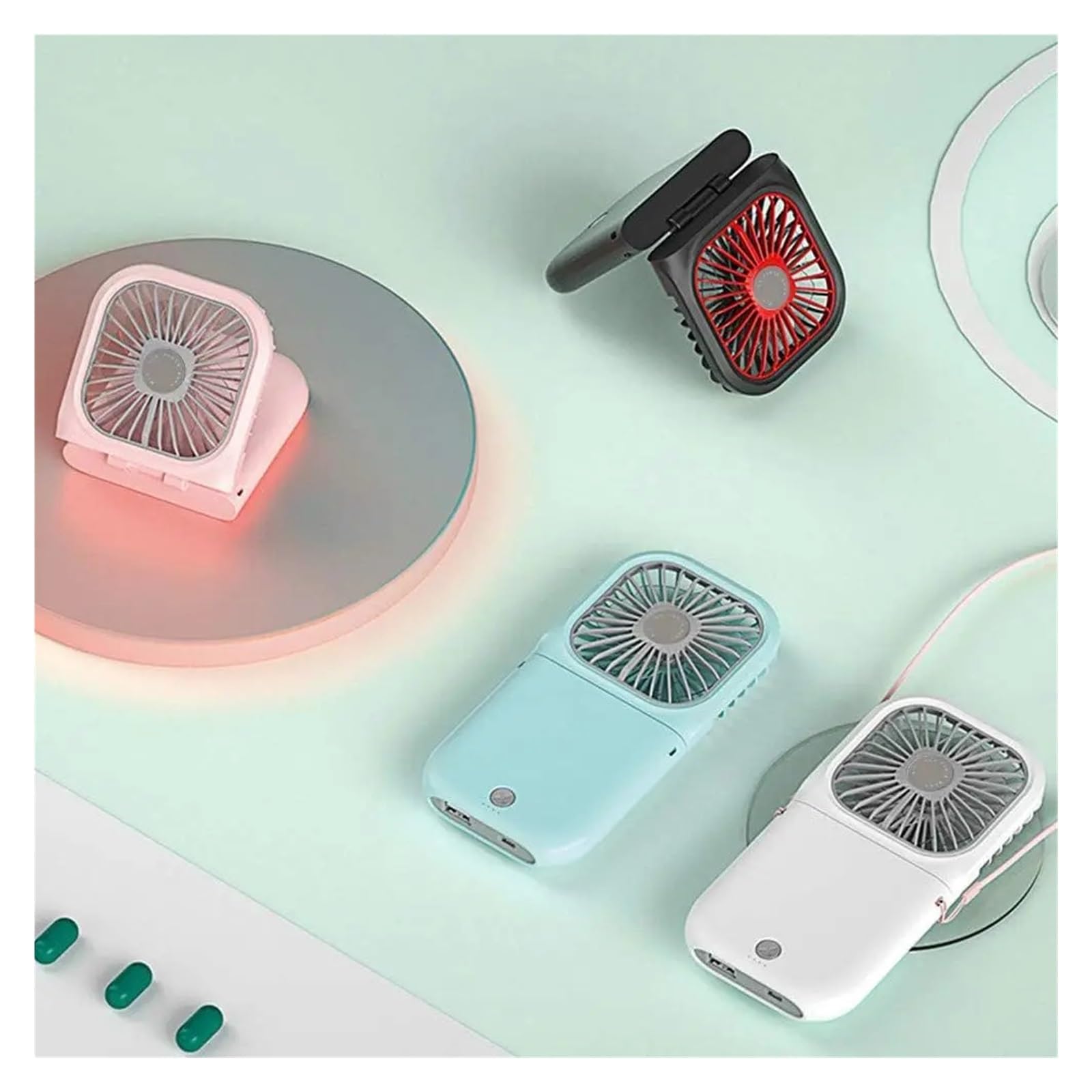 Generico Ventilatore da collo portatile for l'home office all'aperto | Mini, silenzioso, pieghevole, ricaricabile tramite USB, portatile(Pink)
