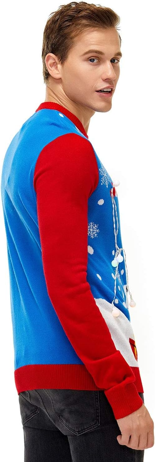 LED Ugly Christmas Sweater for Men, Unisex Women Xmas Pullover with Light for Party Festive Santa Holding The Led Lights Medium - Image 4