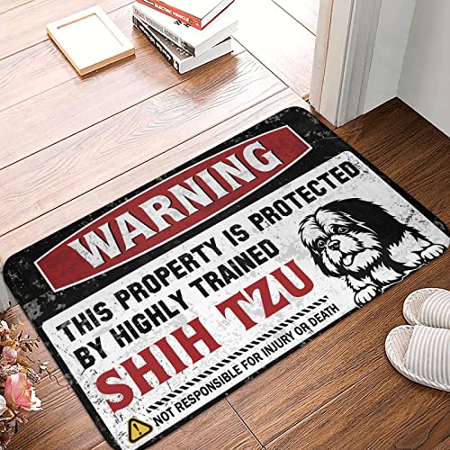 Tapis d'extérieur avec avertissement propriété protégée Shih Tzu