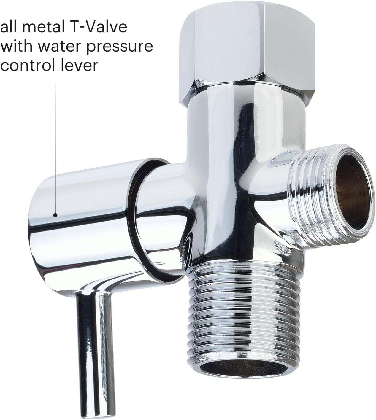 Close-up of the all-metal T-Valve with water pressure control lever