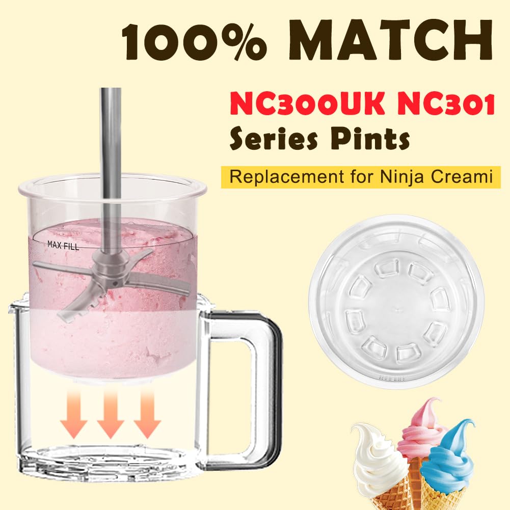 GINOYA Creami Behälter für Ninja NC300EU, 4 Stück Eismaschine Zubehör für Ninja Creami Ice Maker, Eismaschine Becher Kompatibel mit Ninja Eismaschine NC300EU