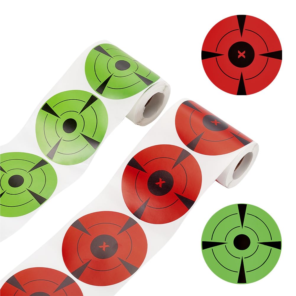 FINGERINSPIRE 250 Pcs Self Adhesive Shooting Targets 3" Paper Fluorescent Shooting Target Stickers Red & Green Target Sticker Rolls Round Target Pasters Target Dots for Shooting Indoor and Outdoor