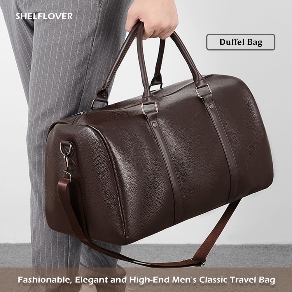Bolsa de gimnasio para mujeres y hombres, bolsa de viaje, Marrón, 17.3 * 9.5 * 8.3inch ( 44 * 24 * 21 cm ), Diseño clásico, resistente al agua, múltiples transportes