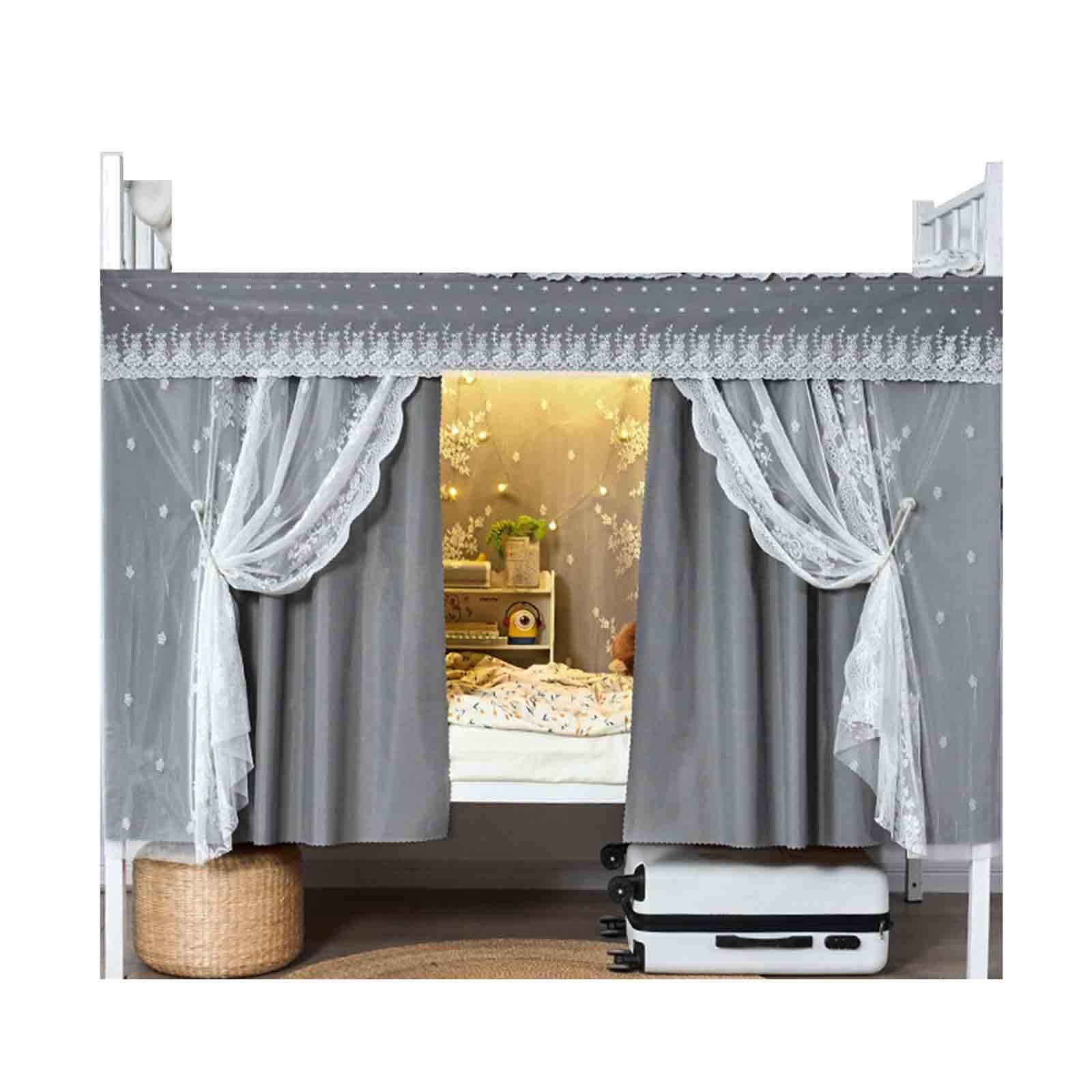 Rideaux de lit occultants anti-poussière gris pour lit superposé bas 3pcs