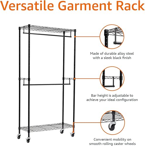 Miniatura 4 de Tienda Basics Estante organizador ajustable de doble barra para colgar ropa, negro, 36 x 14 x 72 pulgadas