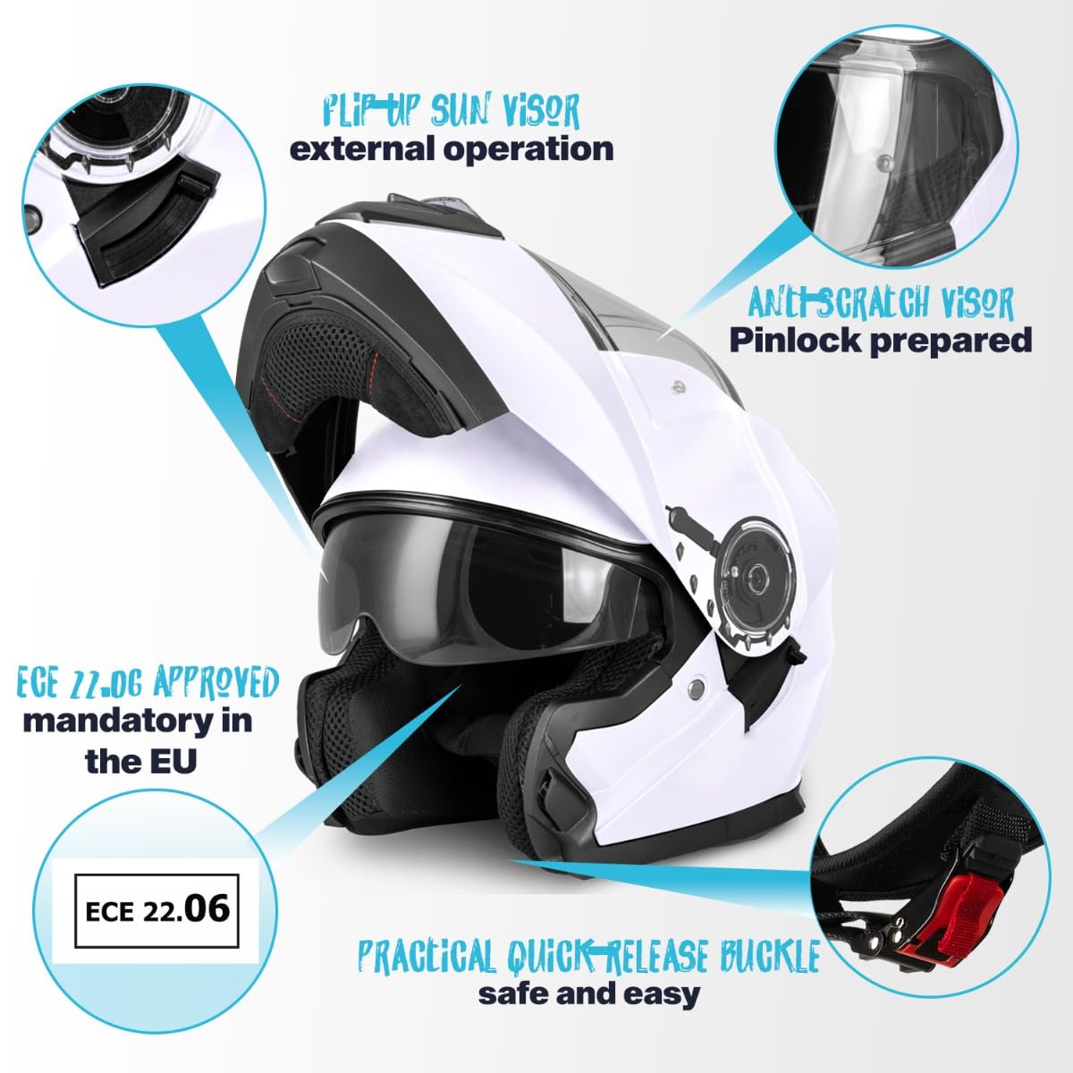 VINZ Santos kask szczękowy z osłoną przeciwsłoneczną | ECE 22.06 i PINLOCK | kask motocyklowy integralny | składany | w rozm. XS-XXL | matowy czarny