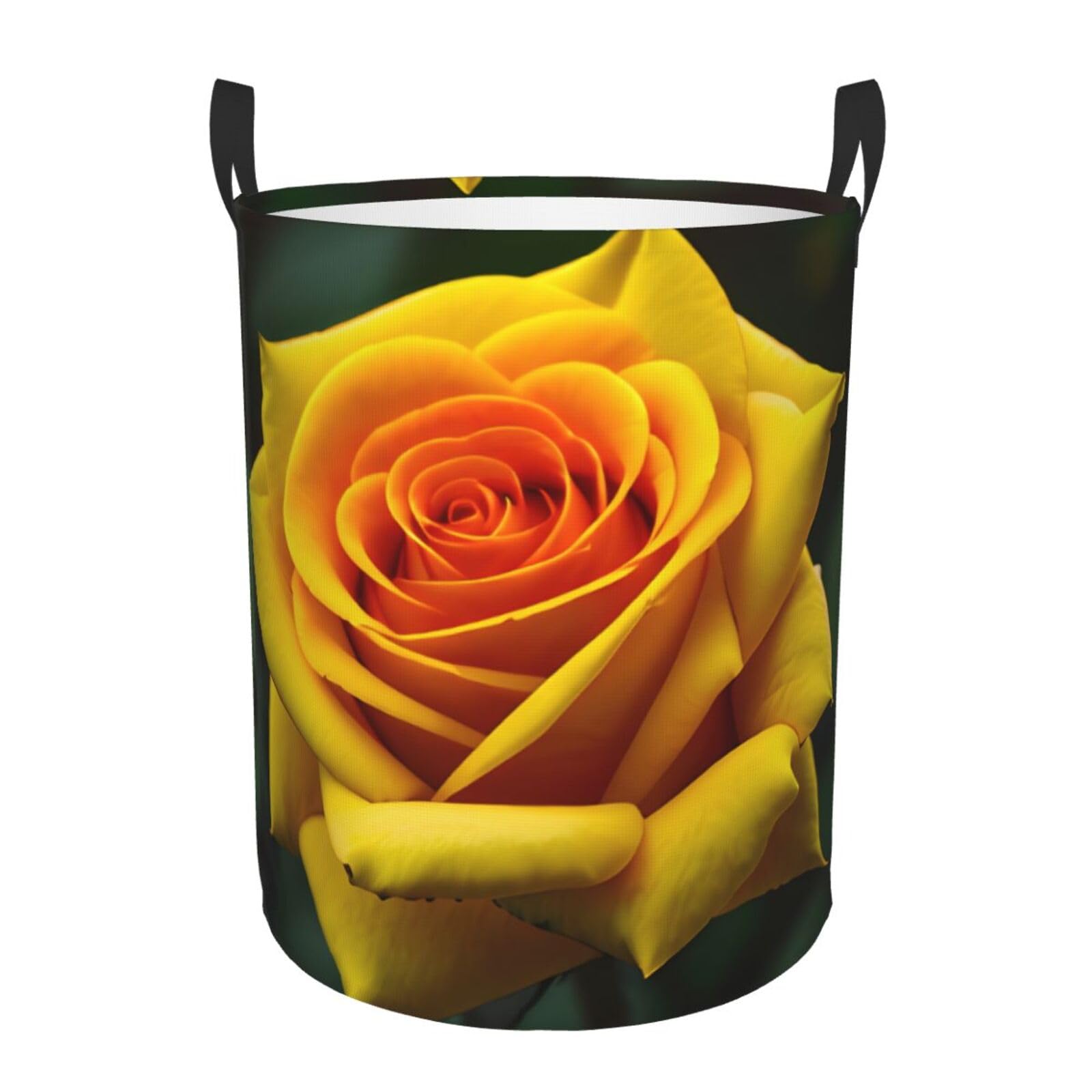 S Collapsible Round Yellow Rose Picture Print Laundry Hamper