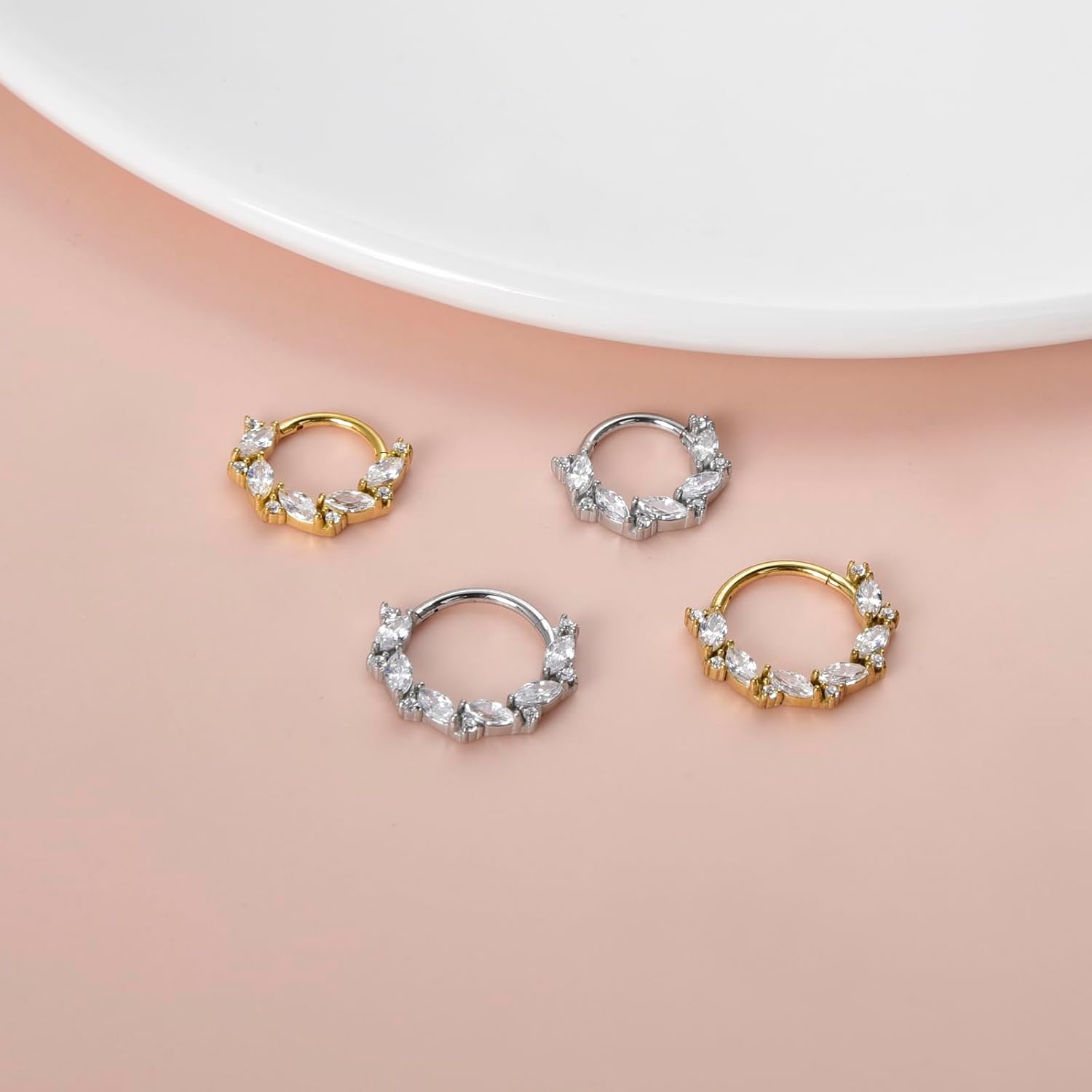 Lantine Vine Septum Ring Gold Septum Jewelry 16G Daith Piercing Jewelry Cz 316 Surgical Steel Hinged Segment Cartilage Hoop Earrings for Daith, Tragus, Rook Piercing Jewelry 8-10mm - Image 5