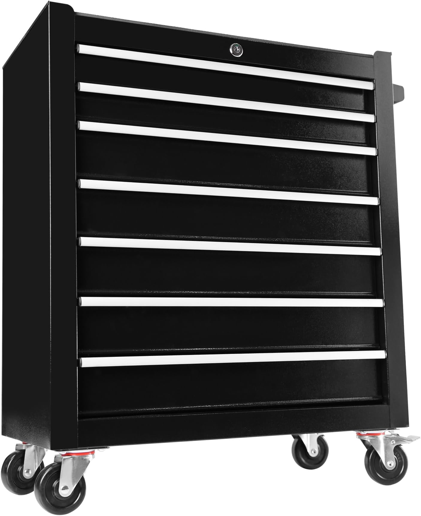 PULLAFUNRolling Tool Chest with 7-Drawer Tool Box,Multifunctional Tool Cart on Wheels,Tool Storage Organizer Cabinets with Key Locking for Garage, Warehouse, Repair Shop (Black 2#)