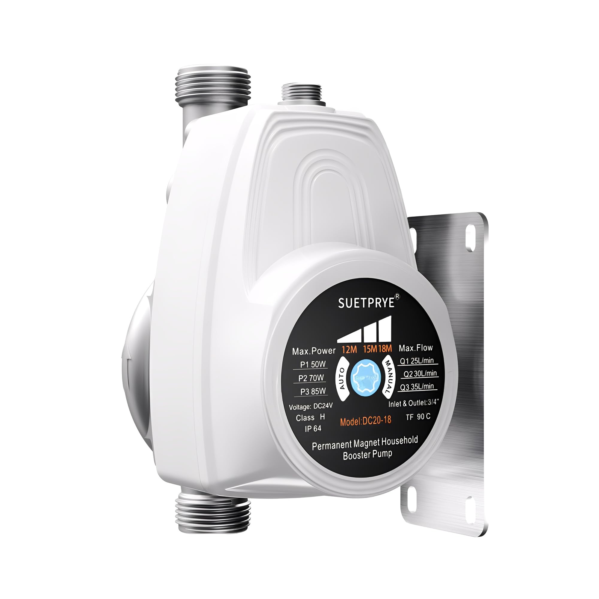 Smart Water Pressure Booster Pump, Auto On/Off & Auto Speed Adjust, 26PSI, 555GPH, 85W, 50% Energy Saving, 115V, NPT 1" In&Outlet × NPT ¾" Adapter for Home House, Shower, Kitchen, Irrigation