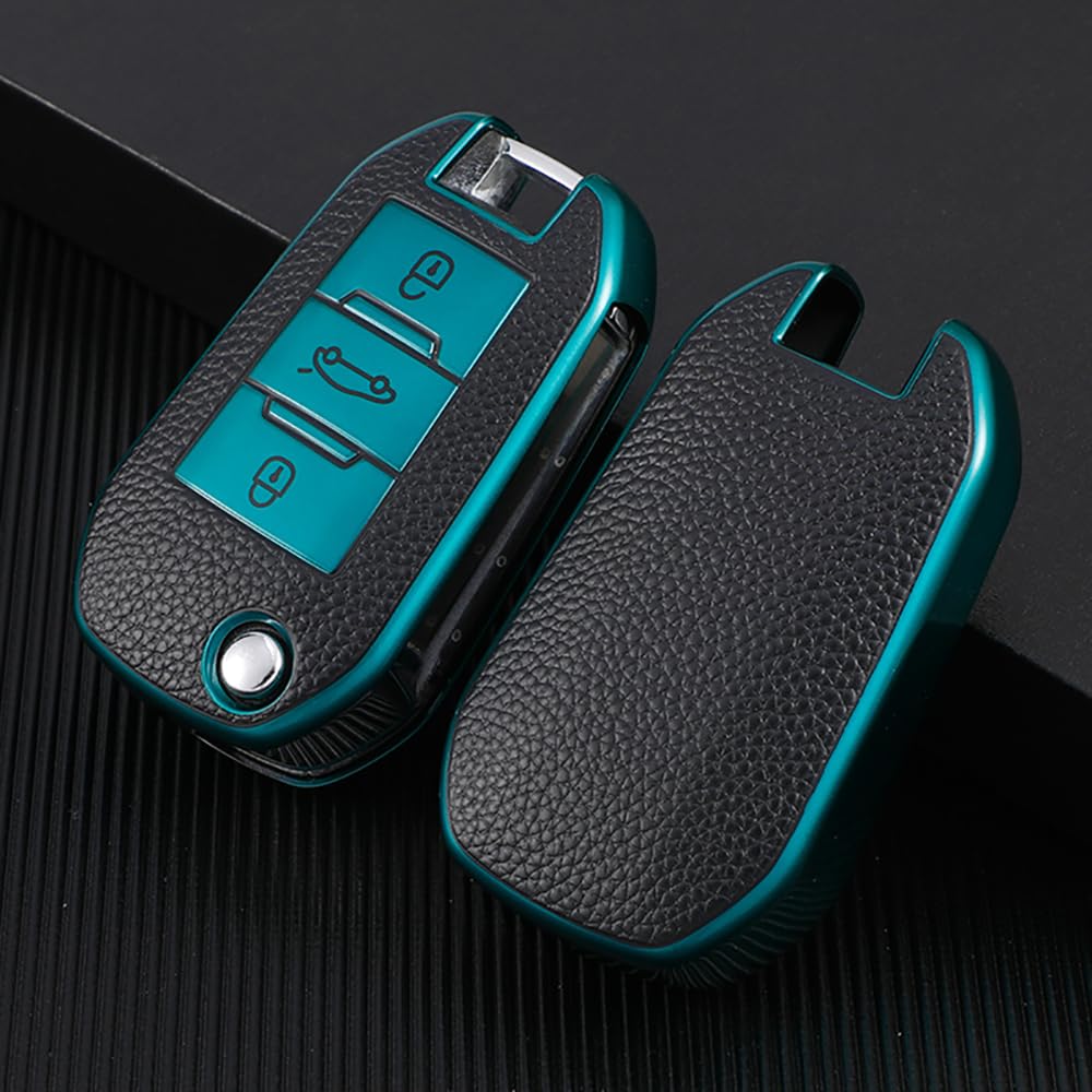 KUNIO Flip Key Fob Case fit for Peugeot 5008, 308, Citroen C3, C4, Opel Crossland X, Zafira Corsa - TPU Key Cover - 3 Buttons - Green - Image 3