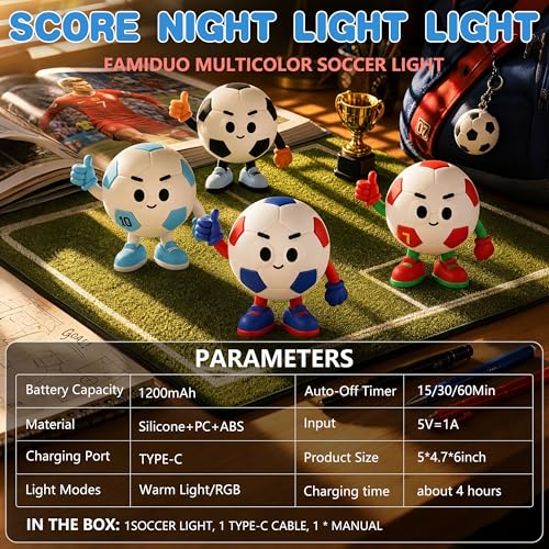 Image of FAMIDUO AMIDUO Soccer Night Light for Kids Room, Rechargeable Tap RGB Lamp