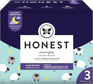 The Honest Company Clean Conscious Overnight Diapers | Plant-Based, Sustainable | Sleepy Sheep | Club Box, Size 3 (16-28 lbs), 60 Count