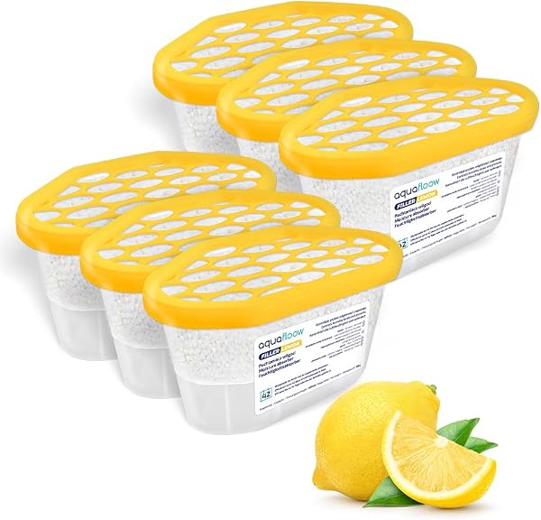 Aquafloow Assorbitore di Umidità per Ambienti 400 ml, Riduce l'umidità, 6 Pezzi LEMON | Neutralizzatore di Odori, Deumidificatore per Cucina, Armadio, Bagno e Studio - 1