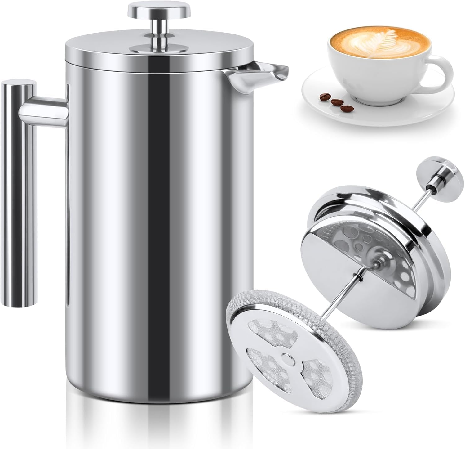 NVIYAM Caffettiera French Press in acciaio inox, 1000 ml, pressa francese a doppia parete, isolata, per la casa, il campeggio e l'ufficio