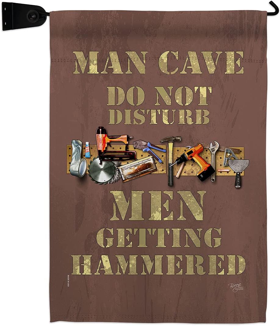 Man Cave Men Getting Hammered Garden Flag Set Wall Holder Sweet Life Expression Spiritual Hope Love Wisdom Support Emotion Postive Small Gift Yard House Banner Made In USA 13 X 18.5