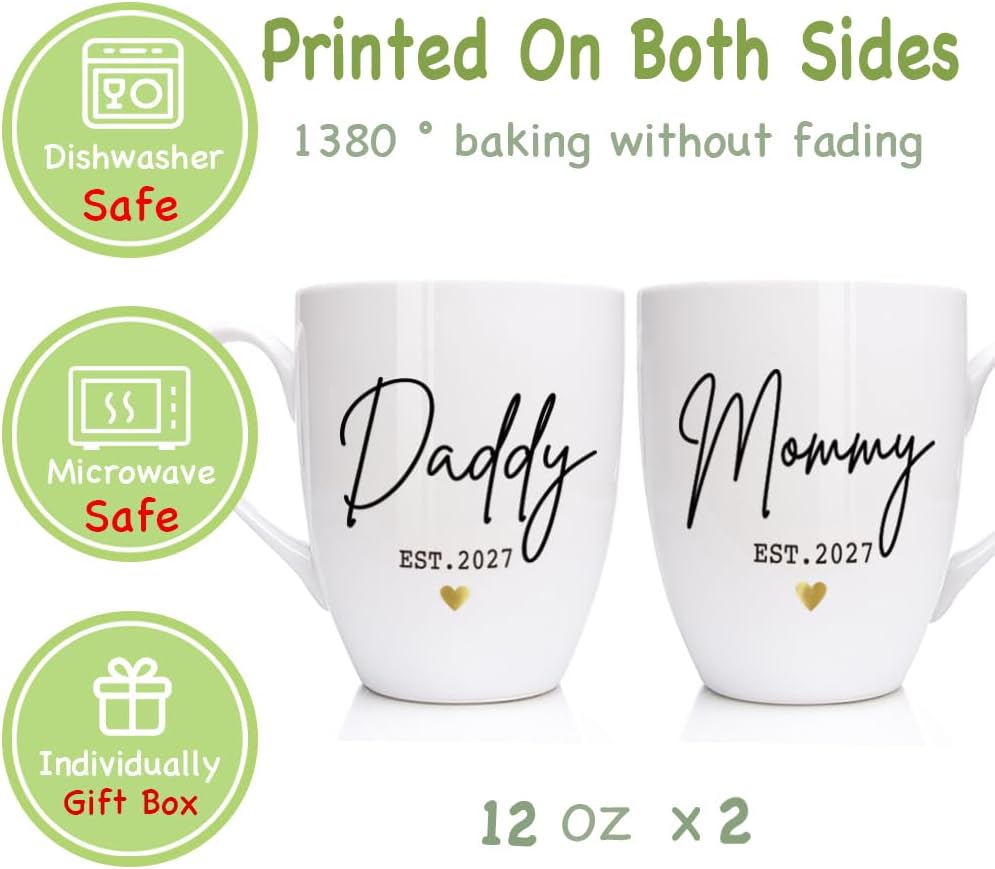Promoted To Parents 2027 Mug Set, New Daddy Mommy Mugs Set Gift for New Parents - Pregnancy Announcement 2027 Gifts - Baby Reveal Mug - First Time Dad Mom Gifts image 3